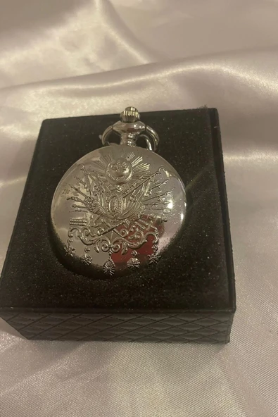 Gümüş Saat Köstekli Saat Tuğra Kabartmalı Pilli - Resim 5