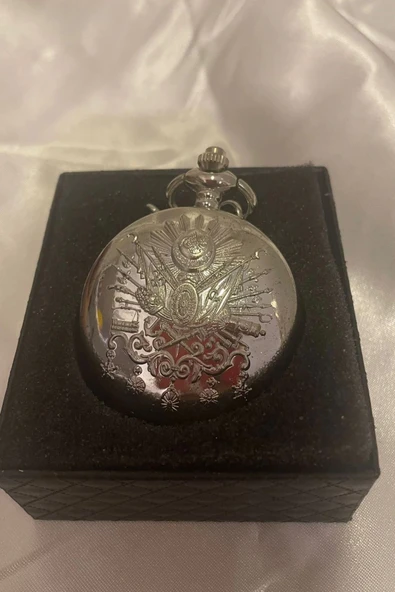Gümüş Saat Köstekli Saat Tuğra Kabartmalı Pilli - Resim 3