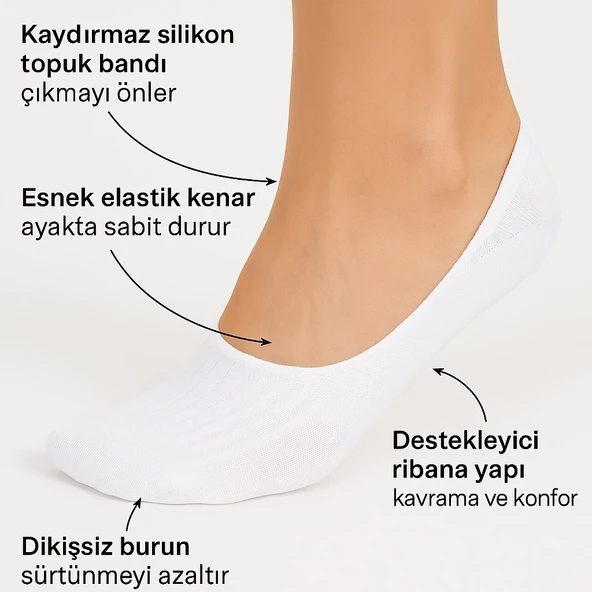 Plus Scorpion Kadın Babet Çorap 4’lü Karışık Renk – Pamuk & Polyester, Kaydırmaz Silikon - Resim 5