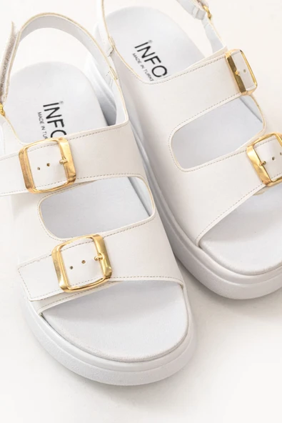 24422-1185 Beyaz Dolgu Topuk Kadın Sandalet - 6