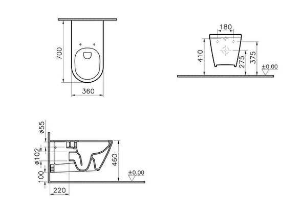 Vitra Integra Round Rim-ex Kanalsız Bedensel Engelli Klozeti, 70 cm, Taharetsiz, 7098B003-0075 - 2