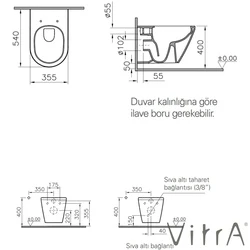 VitrA Integra Rim-Ex Asma Klozet-Beyaz Taharet Borusuz, 7062L003-0075 - 2