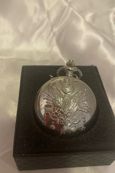 Gümüş Saat Köstekli Saat Tuğra Kabartmalı Pilli - Resim 4