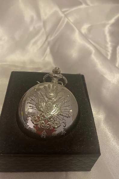 Gümüş Saat Köstekli Saat Tuğra Kabartmalı Pilli - Resim 2