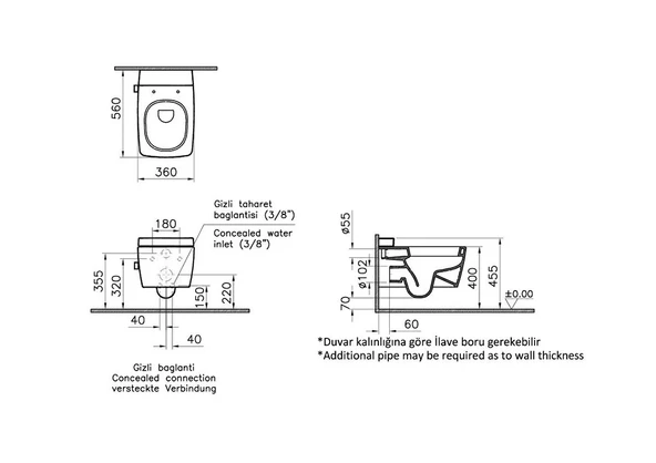 Vitra Metropole Asma Klozet, Vitrafresh Deterjan Hazneli ve Entegre Ara Musluklu, 5676B003-1687 - 3