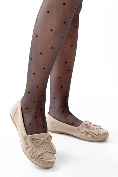 PS-100 Bej Süet Püsküllü Günlük Kadın Babet - Resim 3