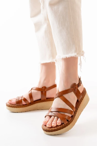 730-153 Taba Ortopedik Hakiki Deri Dolgu Kadın Sandalet - 3