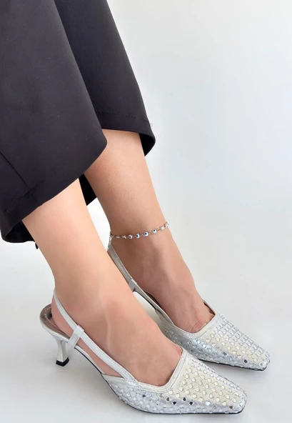 Sione Gümüş Cilt Topuklu Ayakkabı - Resim 4