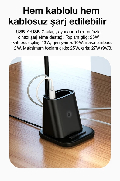 3’ü 1 Arada Kalemlik Masa Lambası + Kablosuz Şarj Aleti (15W) - 3