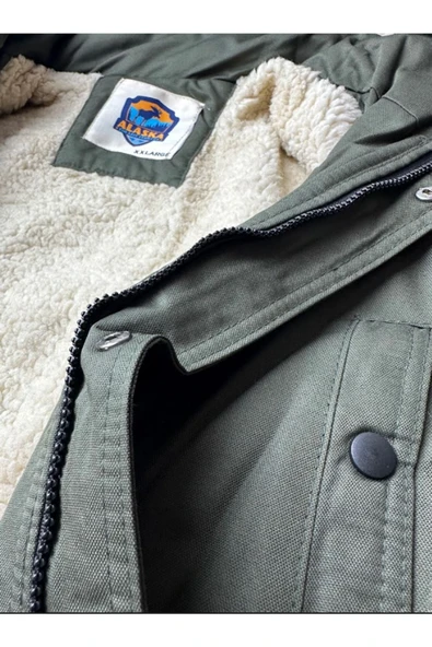 Slim Fit Çıkarılabilir Kapüşonlu Gabardin Uzun Parka Kaban - Resim 5