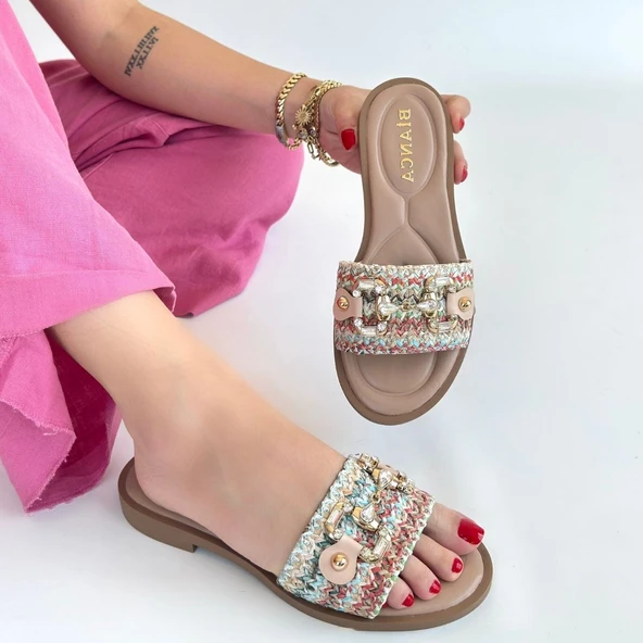 Gonne Renkli Hasır Dokuma Terlik - Resim 4