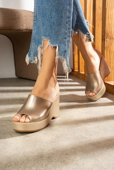 Tlay Bej Cilt Dolgu Topuk Terlik - Resim 3