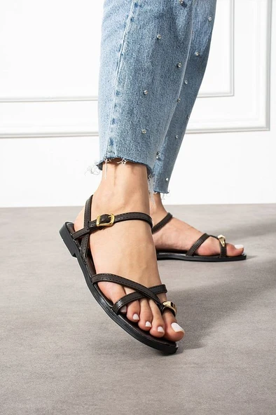 Nordi Kahverengi Cilt Kemerli Sandalet - Resim 3