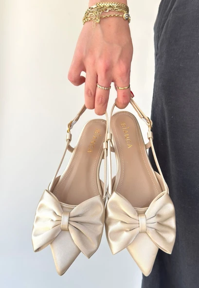 Cenya Bej Saten Babet Ayakkabı - Resim 3