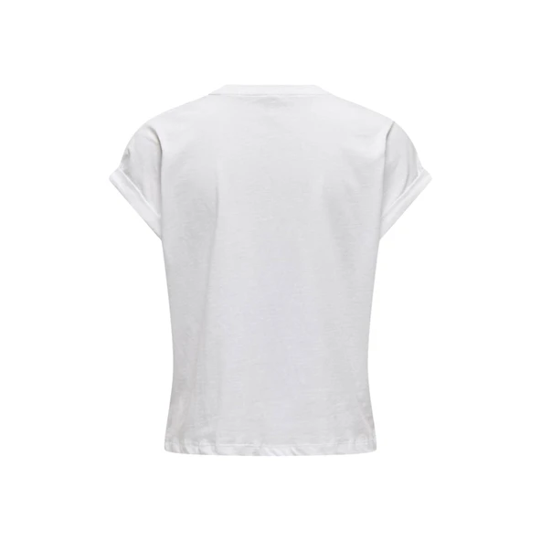 Beyaz Kadın Bisiklet Yaka T-shirt - Resim 3