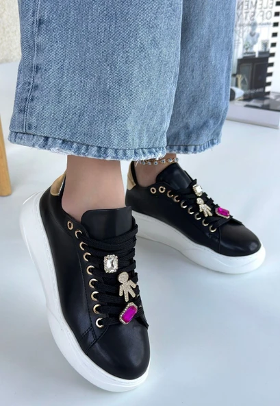 Gane Siyah Cilt Bağcıklı Spor Ayakkabı - 4