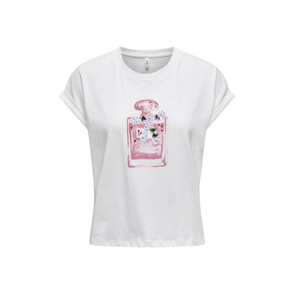 Beyaz Kadın Bisiklet Yaka T-shirt ürün görseli 1