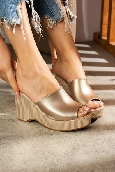 Tlay Bej Cilt Dolgu Topuk Terlik - Resim 2