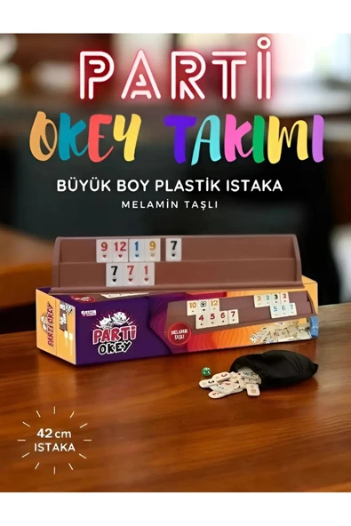 Büyük Boy Okey Takımı 42 Cm Plastik Istakalı Melamin Taşlı Parti Hobi Oyun Seti