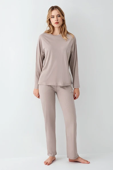 3407-S Kadın Uzun Kol Pijama Takım - Resim 2