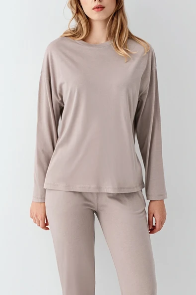3407-S Kadın Uzun Kol Pijama Takım - Resim 3