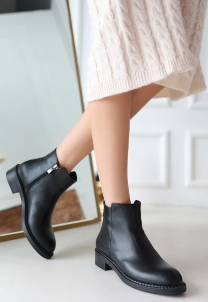 Moed Siyah Cilt Topuklu Bot - Resim 3