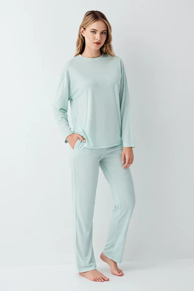 3407-S Kadın Uzun Kol Pijama Takım - Resim 3