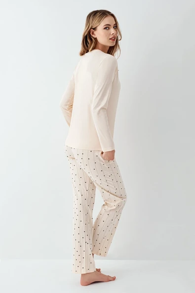 3434-S Kadın Uzun Kol Pijama Takım - Resim 5