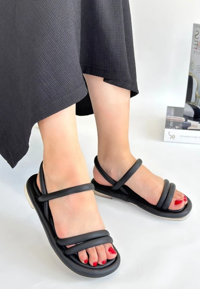 Winta Siyah Cilt Sandalet - 2