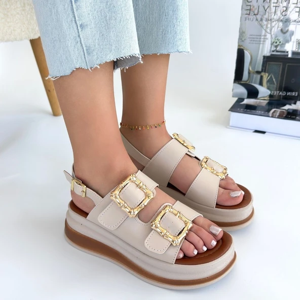 Stan Bej Cilt Sandalet - 4