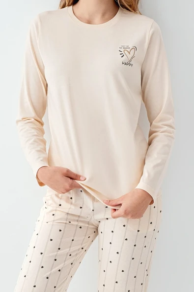 3434-S Kadın Uzun Kol Pijama Takım - Resim 2