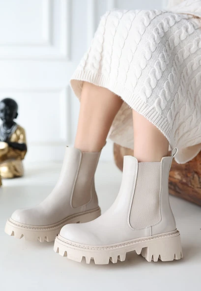 Ninle Bej Cilt Topuklu Bot - Resim 2