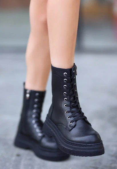 Roxan Siyah Cilt Bağcıklı Bot - Resim 3