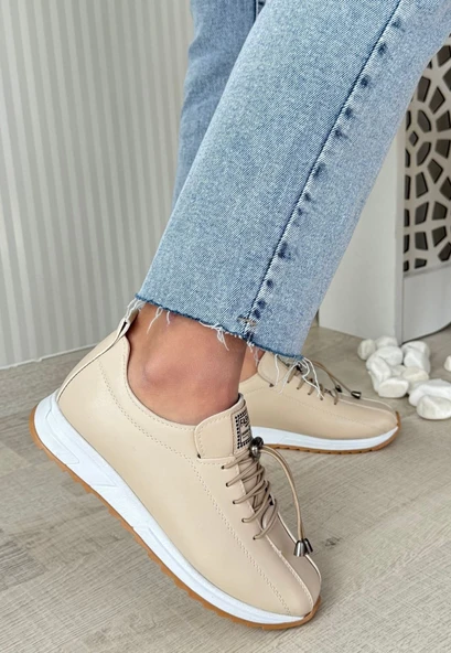 Monya Bej Cilt Bağcıklı Spor Ayakkabı - Resim 4