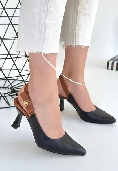 Toran Siyah Cilt Topuklu Ayakkabı - Resim 2