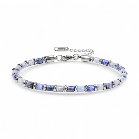 Mavi Aventurin & Silver Hematit Taşlı Ayarlanabilir Çelik Zincir Erkek Bileklik 31832B10D4M1 ürün görseli 1