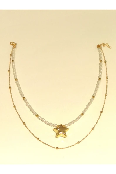 Monalisa Home Renkli Gold Renk Lüks Figürlü Gösterişli İncili  Kolye ürün görseli 1