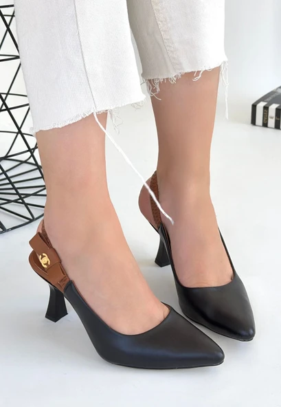 Toran Siyah Cilt Topuklu Ayakkabı - Resim 4