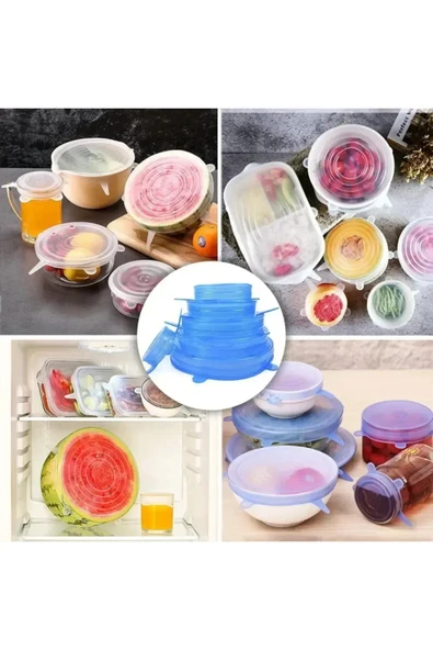 TİNEKE   Taze Tutan Gıda Saklama Streç Kapağı Seti - 6'lı Tekrar kullanılabilen Silikon Streç Kapak - 3