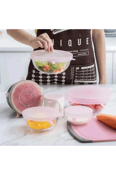 TİNEKE   Taze Tutan Gıda Saklama Streç Kapağı Seti - 6'lı Tekrar kullanılabilen Silikon Streç Kapak - 2