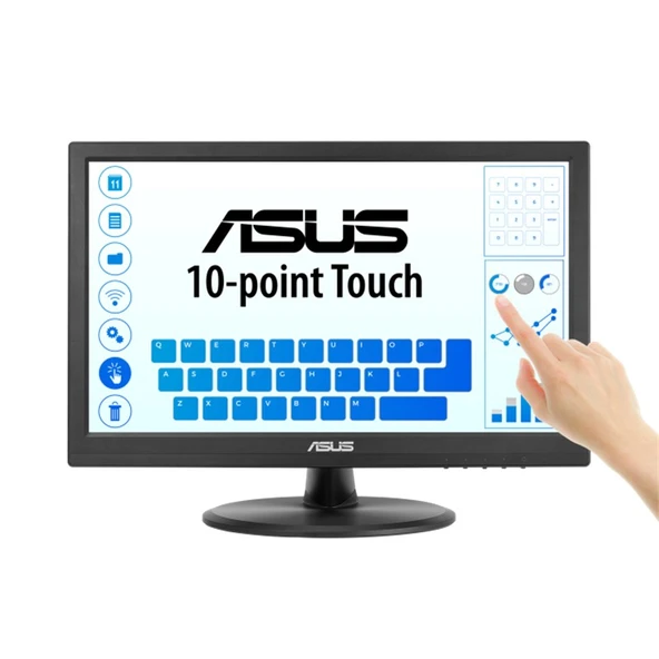 15.6 ASUS VT169HE IPS 5MS 60MHZ 1XVGA 1XHDMI FHD 1920X1080 DOKUNMATİK EKRAN FLICKER FREE ÇERÇEVESİZ VESA SİYAH ürün görseli 1
