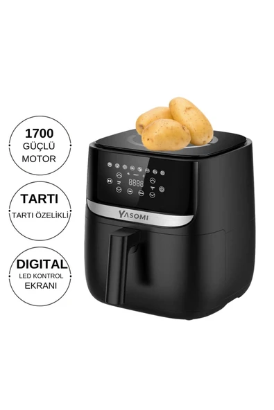 Y55 Tartı Özellikli Siyah 5.7l-6 Litre 1700w Airfryer Fritöz - 1