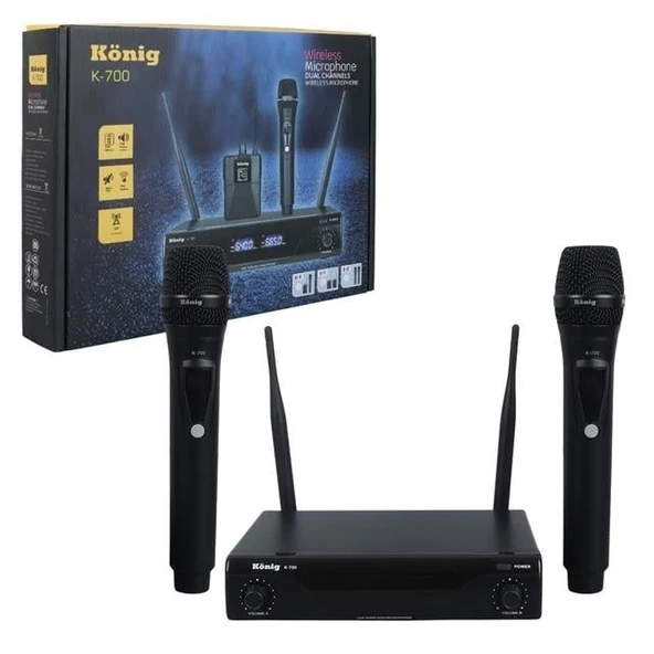 König K-700 E-E Profesyonel 663-694Mhz 2 El 2 Kanal Uhf 2x50 Kablosuz Telsiz Mikrofon - 4