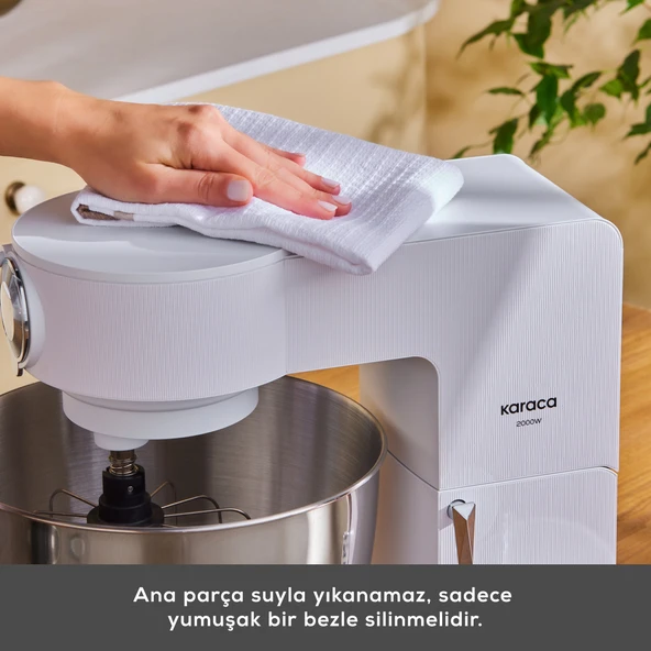 Karaca Multichef Ultra Kıyma Çekme/Sucuk-Sosis/İçli Köfte Aparatlı Hamur Yoğurma Makinesi Porcelain White 2000W 7L - Resim 5