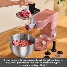 Karaca Multichef Ultra Kıyma Çekme/Sucuk-Sosis/İçli Köfte Aparatlı Hamur Yoğurma Makinesi Rosegold 2000W 7L - Resim 3