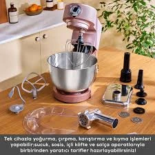 Karaca Multichef Ultra Kıyma Çekme/Sucuk-Sosis/İçli Köfte Aparatlı Hamur Yoğurma Makinesi Rosegold 2000W 7L - Resim 2
