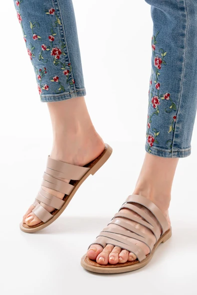 169-082 Nut Ortopedik Hakiki Deri Kadın Terlik - Resim 4