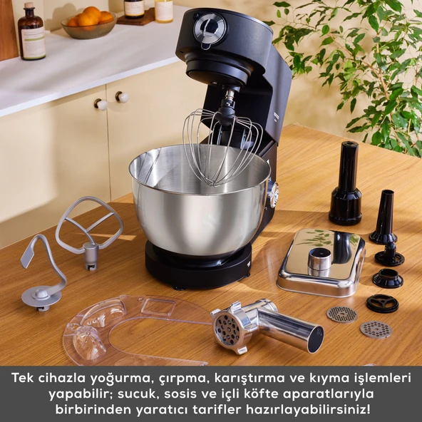 Karaca Multichef Ultra Kıyma Çekme/Sucuk-Sosis/İçli Köfte Aparatlı Hamur Yoğurma Makinesi Black 2000W 7L - Resim 6