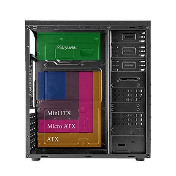 VENTO TA-K62 750W 1X80MM FAN USB 3.0 MIDI TOWER SİYAH KASA - Resim 2