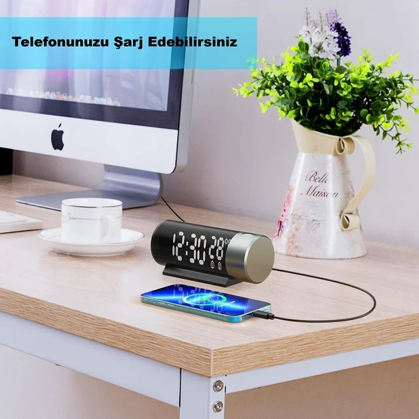 HyMark Projeksiyonlu Silindir USB Güç LED Ekran Çalar Saat Sıcaklık Çift Alarm - Resim 3